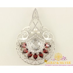 Серебряная брошь с красным камнем 660065ск